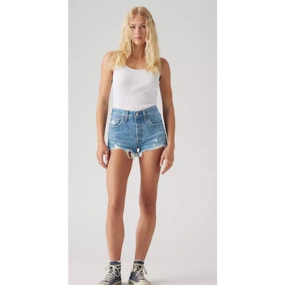 Levi's Premium 501 Original Fit High Rise Oxnard Athens Cut-Off Shorts Size 25 - Picture 5 of 11